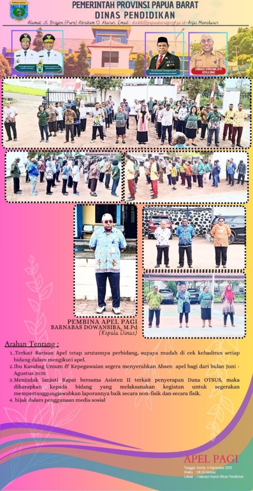 Apel Pagi Disdik PB, Kamis 04 September 2025